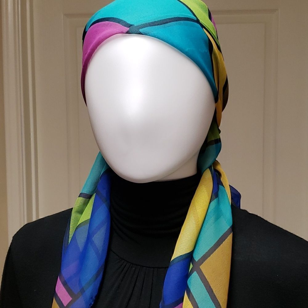 🌹COLOR BLOCK SILK SCARF - Picture 4 of 5